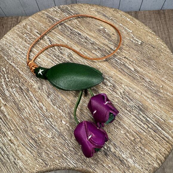 Genuine Leather Tulip Bag Charm Purple Tulip Spring Flowers Leather Charm - Picture 4 of 8